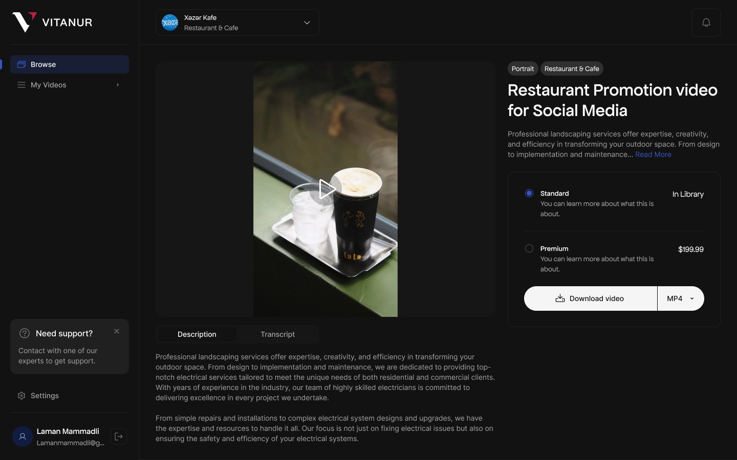 Video page with a white Download video button and an MP4 format dropdown